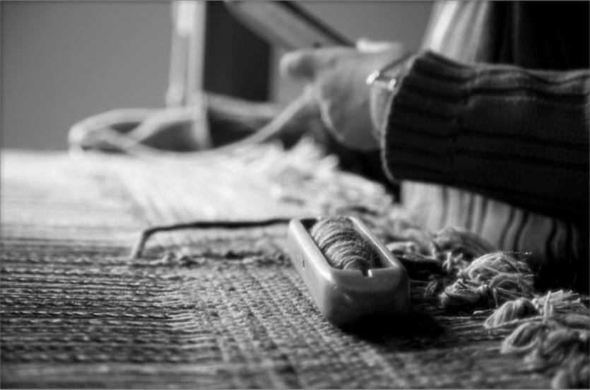 The loom - La Tela museum in Macerata, black and white image